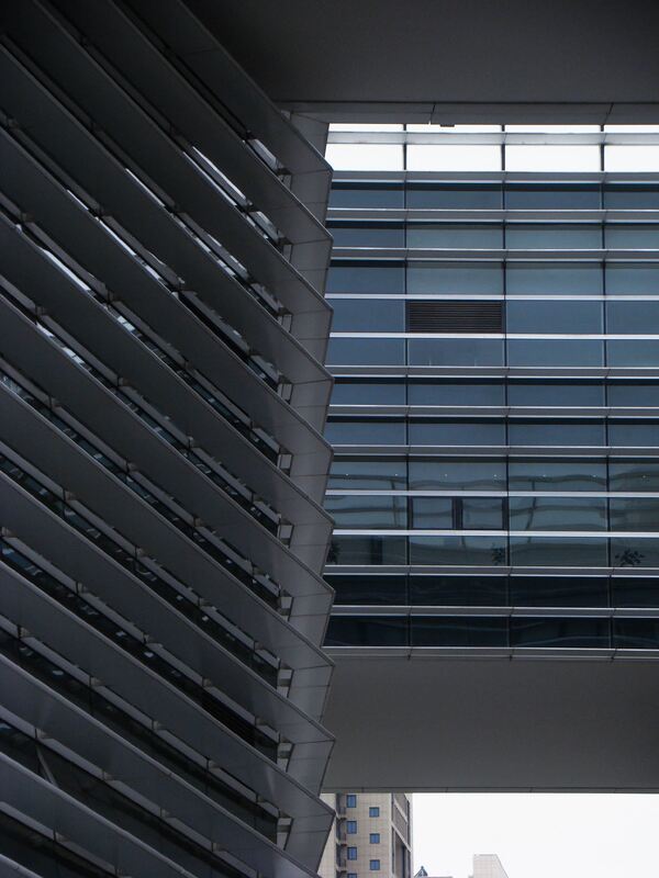 Large Overhang Angle Aluminum Louver Panels Customized For Office Building Exterior Facade